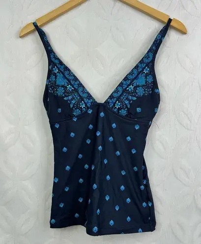Seafolly Sunflower Border V Neck Blue Floral Singlet Tankini Size 4 NWOT