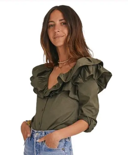 Something Navy NWT Olive Bailey Button Down Ruffle Poplin Blouse Medium