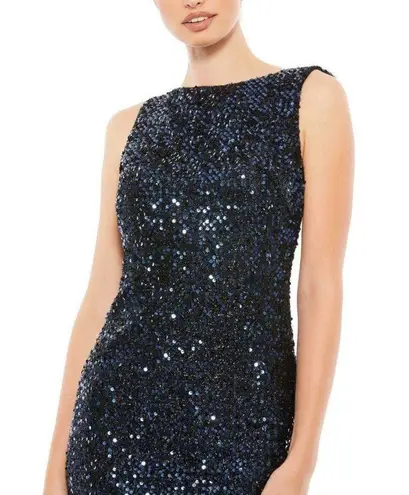 Mac Duggal Midnight Blue Cowl Back Boat Neck Sequined Evening Gown 12 $398 26331