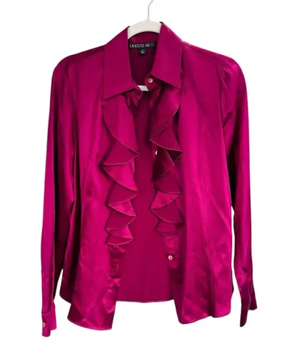 Lafayette 148 New York 100% silk ruffle blouse in fuschia pink EUC Size 6