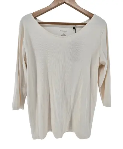 MM.LaFleur New York Cream Ribbed Cotton Spandex 3/4 Sleeve Top Shirt XXL