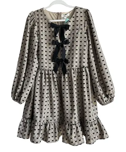 She & Sky  Taupe Florence Bow Detail‎ Dress Long Sleeve Woven Dress Women’s M NEW - Image 1