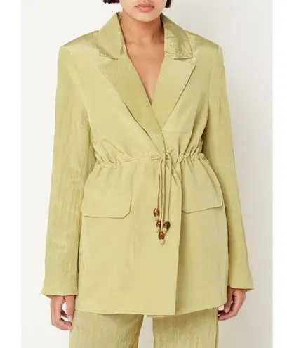 Ganni Bead-Embellished Crinkled Shell Shiny Blazer, Leek Green, Size 46 New wTag