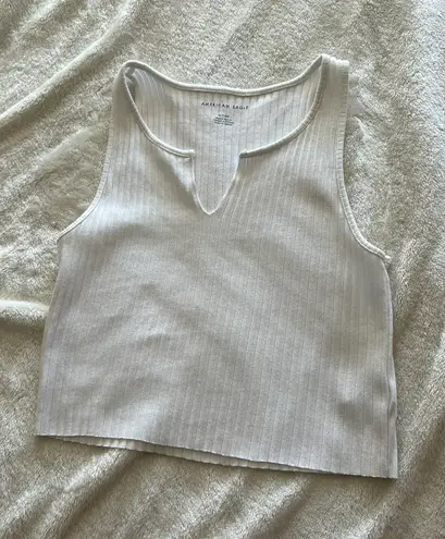 American Eagle White Crop Halter Tank S Ribbed