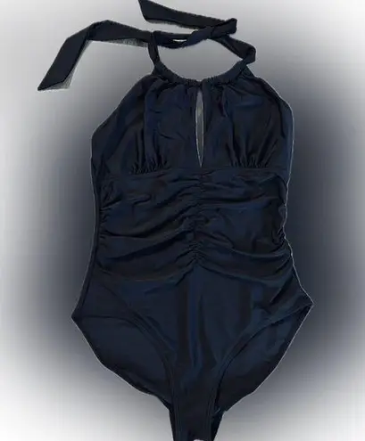 Tropical Escape 🏖️ Women's Black High Neck Halter Swimsuit Size Large