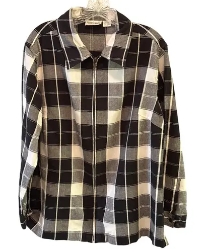 Fashion Bug Size 18/20 Black & White Plaid Zip-Up Shirt Long Sleeve Casual