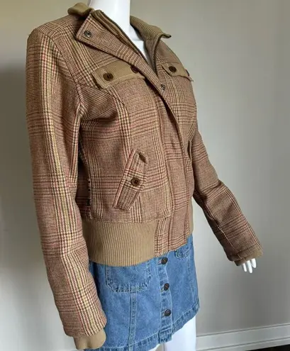 VTG Y2K Plaid Wool Grungecore Bomber Jacket Triple Five Soul Size M Brown Size M