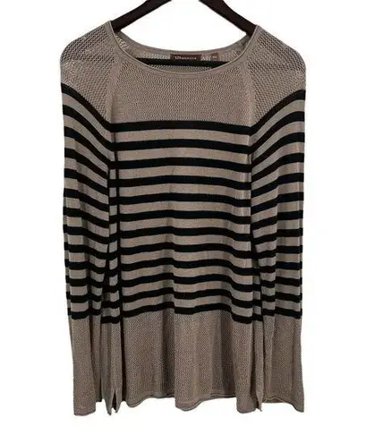 525 America Womens Taupe Black Open Knit Long Sleeve Pullover Top Size Medium