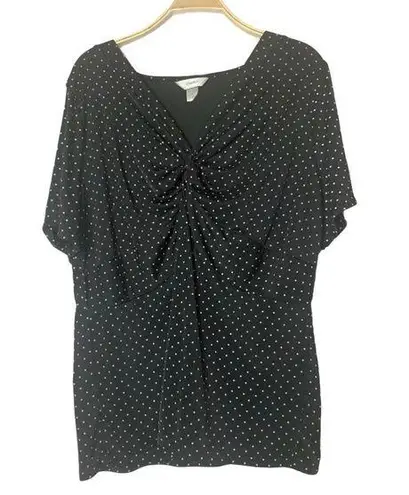 cj banks  black and white polka dot v-neck shirt