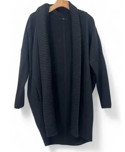 Jarbo | S / 4 | Pure 100% Wool Mid Length Open Front Cardigan Sweater Knit Coat Black