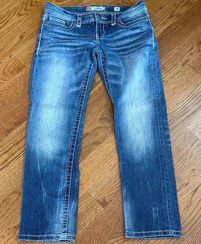 BKE Sabrina Bootcut Jeans Medium Wash Distressed Contrast Stitch Size 30