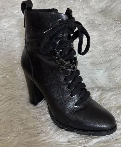 Karl Lagerfeld Black Jade Lace-Up Boots with Side Zipper Size 7M/ 37.5B