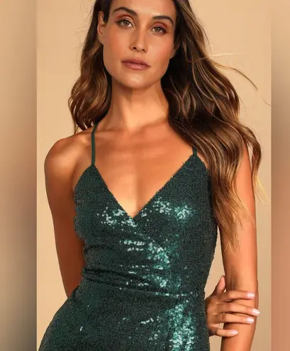 NEW Lulus Hilaria Emerald Green Sequin Bodycon Mini Dress Women’s XS Glitz Glam