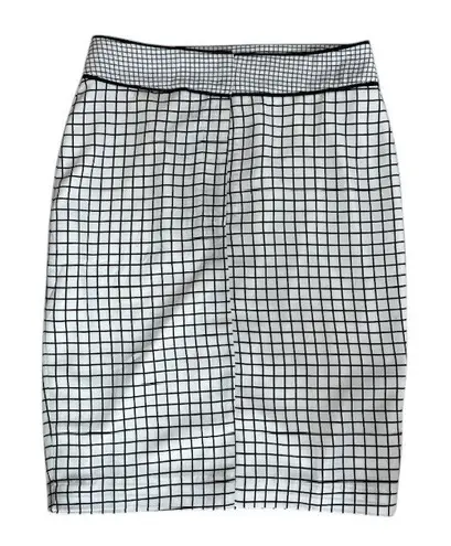 Downeast Pencil Skirt White Grid Pattern Career Wear Business Casual Size Med