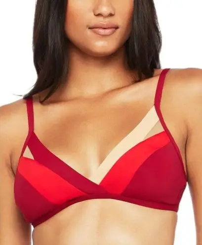 Kenneth Cole Bikini Top Colorblock Triangle Bra Swimsuit Red XS