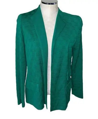 Misook  Exclusively Green Checkered Knit Long Sleeve Open Front Cardigan Sweater