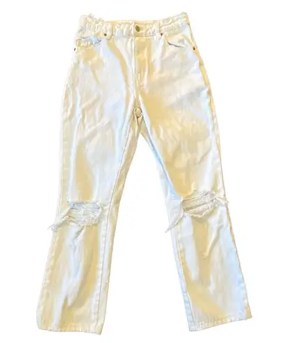 Rollas Layla high rise straight white distressed knee jeans size 27