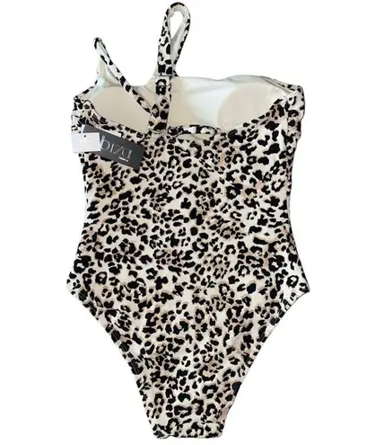 Ibiza Leopard One Piece Double Single Shoulder Strap Swimsuit size Small NEW Brown