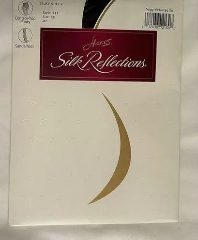 Hanes  Silk Reflections Silky Sheer Black Control Top Pantyhose Size CD NEW