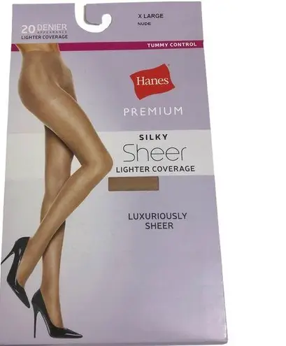 Hanes  Silky Sheer Tummy Control Lightest Coverage Nude Pantyhose XL NWT