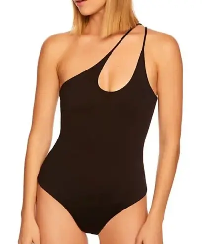 Susana Monaco One-Shoulder Cutout Double Strap Bodysuit Size Large Black Basic