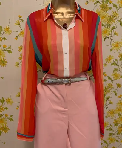 Striped button down shirt pink stripe size L Size L