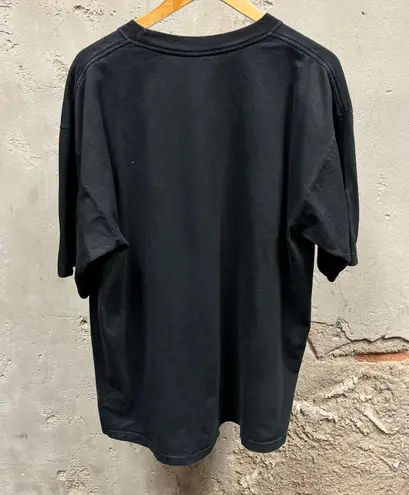 Southpole Vintage Y2K Textured Metallic Graphic Black Oversized Tee Streetwear