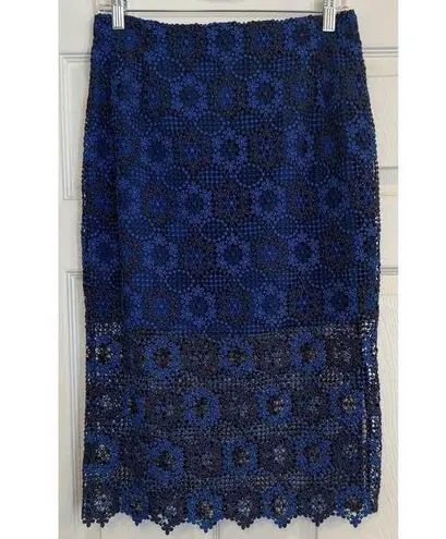 Sandro Paris Lagon Skirt Royal Blue Size 3 (30” Waist) Lace Crochet Overlay