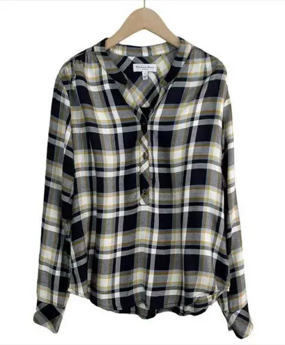 Michael Stars Plaid Popover Shirt Black, Yellow, White Size XS