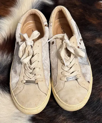 J/SLIDES Lacee Metallic Pony Sneaker Silver Size 6