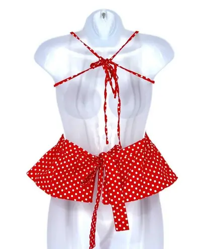 Fanco Red Polka Dot Peplum Open Back Crop Top Adjustable Tie Back Size Small