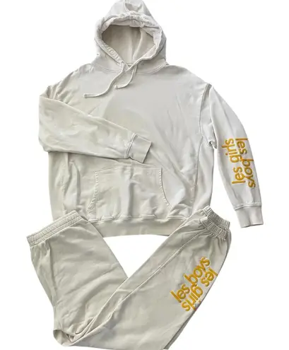 Les Girls Les Boys Hoodie Sweatpants Tracksuit Set Logo Unisex Adult Size S/M Yellow