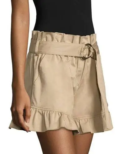 Cinq à Sept Cinq a Sept Braxton twill high-waist belted ruffled khaki shorts size 4 small