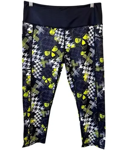 CVG Constantly Varied Gear Neon Heartbreaker Skull Capri Leggings Black Size L
