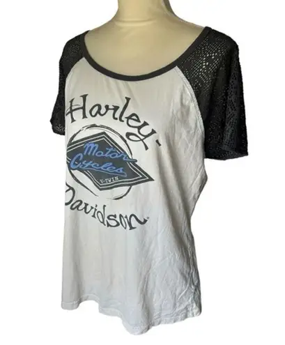 Harley Davidson Mesh Lace Sleeve Accent Tee