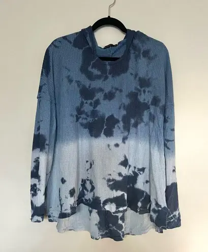 T Party Fashion T Party Navy Blue Tie Dye Waffle Knit Hoodie Hooded Sweater Size L