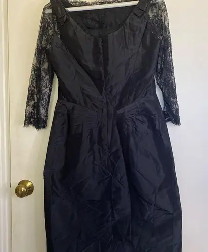 Rickie Freeman Teri jon black dress size 6 lace sleeves silk dress