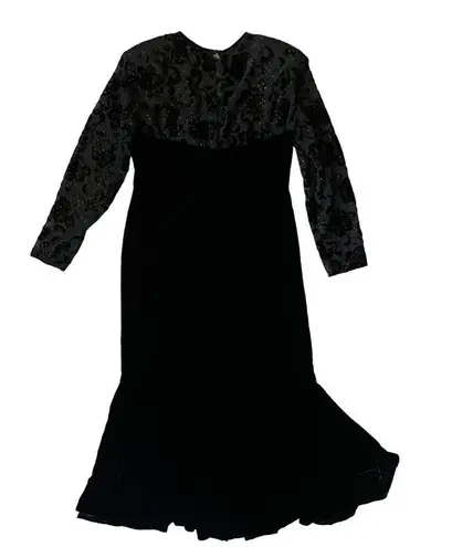 VTG 80s AJ Bari 12 14 Black Velvet Formal Wiggle Gown Dress Mermaid Long Evening