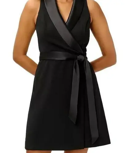 Adrianna Papell  Faux Wrap Tuxedo Dress Size 10 Black Formal Cocktail Wedding$139