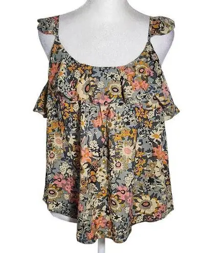 Bishop and Young Gray Floral Blouse with Ruffle Sleeves NWT Size Small Anthro Top