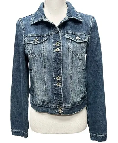 Vanity Distressed White Top Stitch Blue Jeans Jacket Size M Size M