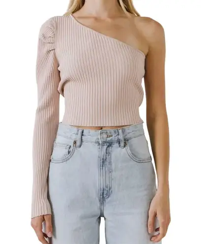 Endless Rose NWT Women's Puff Sleeve One Shoulder Top Dusty Pink Size M