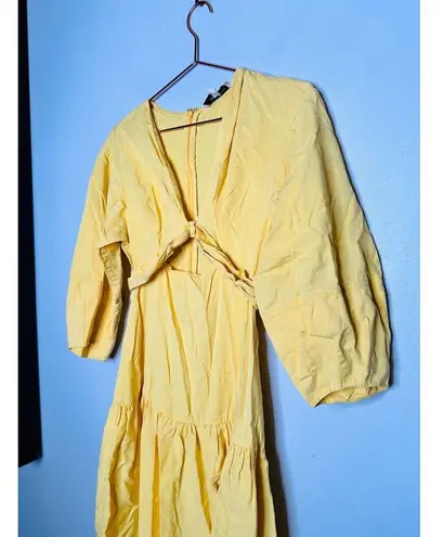 Derek Lam COLLECTIVE Yellow V-Neck Hourglass Twist Front Tiered Mini Dress 36