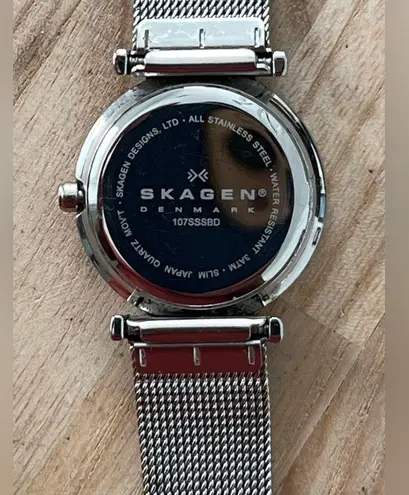 Skagen Steel Denmark Ladies Watch Stainless Mesh Bracelet Black Dial Crystals