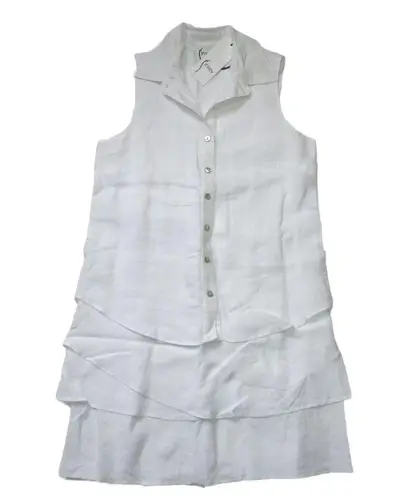 NWT Finley Sleeveless Jenna in White Linen Sleeve Button Down Shirt Dress L Size L