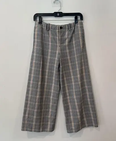 Maje Perse Plaid Wide-Leg Cropped Pants Elastic Waist - Size 34 U.S. Small