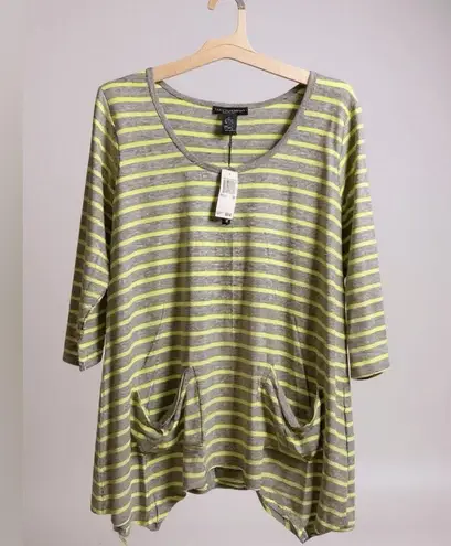 Grace Elements Cream and Green 3/4 Sleeve Relaxed Tunic