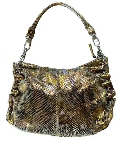 Butter Soft Leather Shoulder Bag Purse Metallic Gold  Leather Inside Pristine EUC