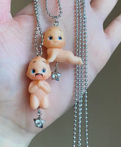 Handmade Japanese kewpie doll funky kawaii y2k grunge style stainless steel ball chain necklace👼🌟