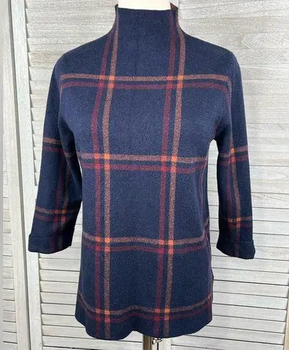 Max Studio  Windowpane Plaid Mock Neck Pullover Sweater Navy/Multi-Medium - Image 1